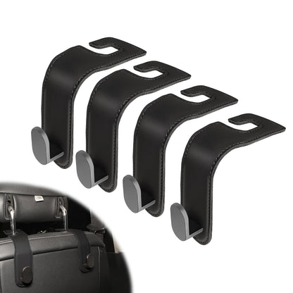 4-Pack Car Seat Hooks for Headrest, PU Leather & Stainless Steel Seat Organizer for Purses, Bags (Holds 44 lbs),Car Seat Hooks Universal Fit for All Cars, Easy Installation