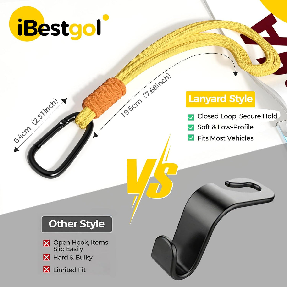 360° Rotating Car Headrest Hooks, Universal Bag Hangers for Cars