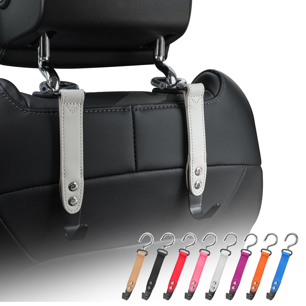 Car Hooks,Car Purse Hook,Car Headrest Hook 2 Pack Leather Headrest Hooks for car Accessories,SUS304 Car Bag Hooks(Black)