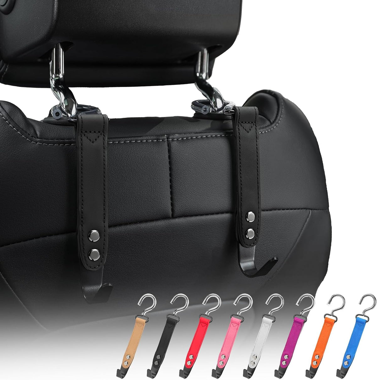 Car Hooks,Car Purse Hook,Car Headrest Hook 2 Pack Leather Headrest Hooks for car Accessories,SUS304 Car Bag Hooks(Black)
