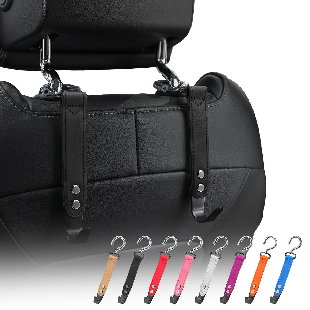 Car Hooks,Car Purse Hook,Car Headrest Hook 2 Pack Leather Headrest Hooks for car Accessories,SUS304 Car Bag Hooks(Black)