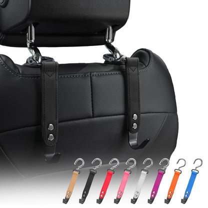 Car Hooks,Car Purse Hook,Car Headrest Hook 2 Pack Leather Headrest Hooks for car Accessories,SUS304 Car Bag Hooks(Black)