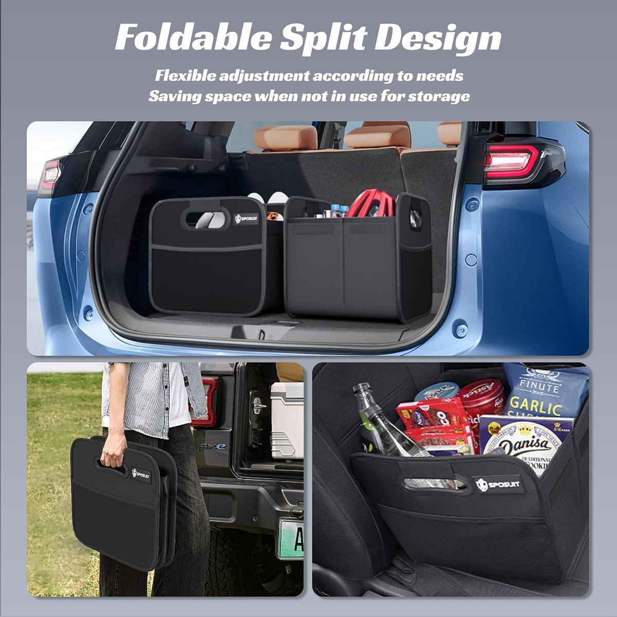 Sposuit Trunk Organizer for Car - Split Car Storage Organizer, Black, 2 Pcs