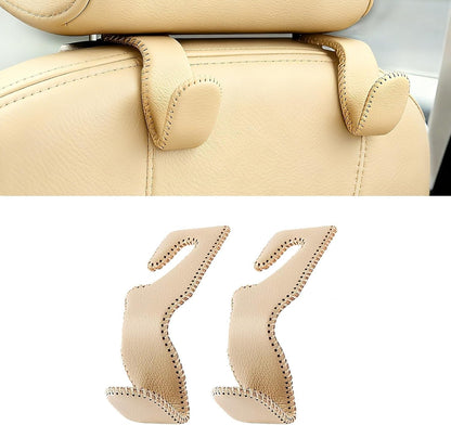Headrest Hooks for Car, Back Seat Organizer Black Leather Hanger Holder Hook, for Hanging Purses and Bags and Coats, Pack of 2