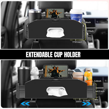Back Seat Car Organizer, Extendable Cup Holder, Tissue Holder & Hooks