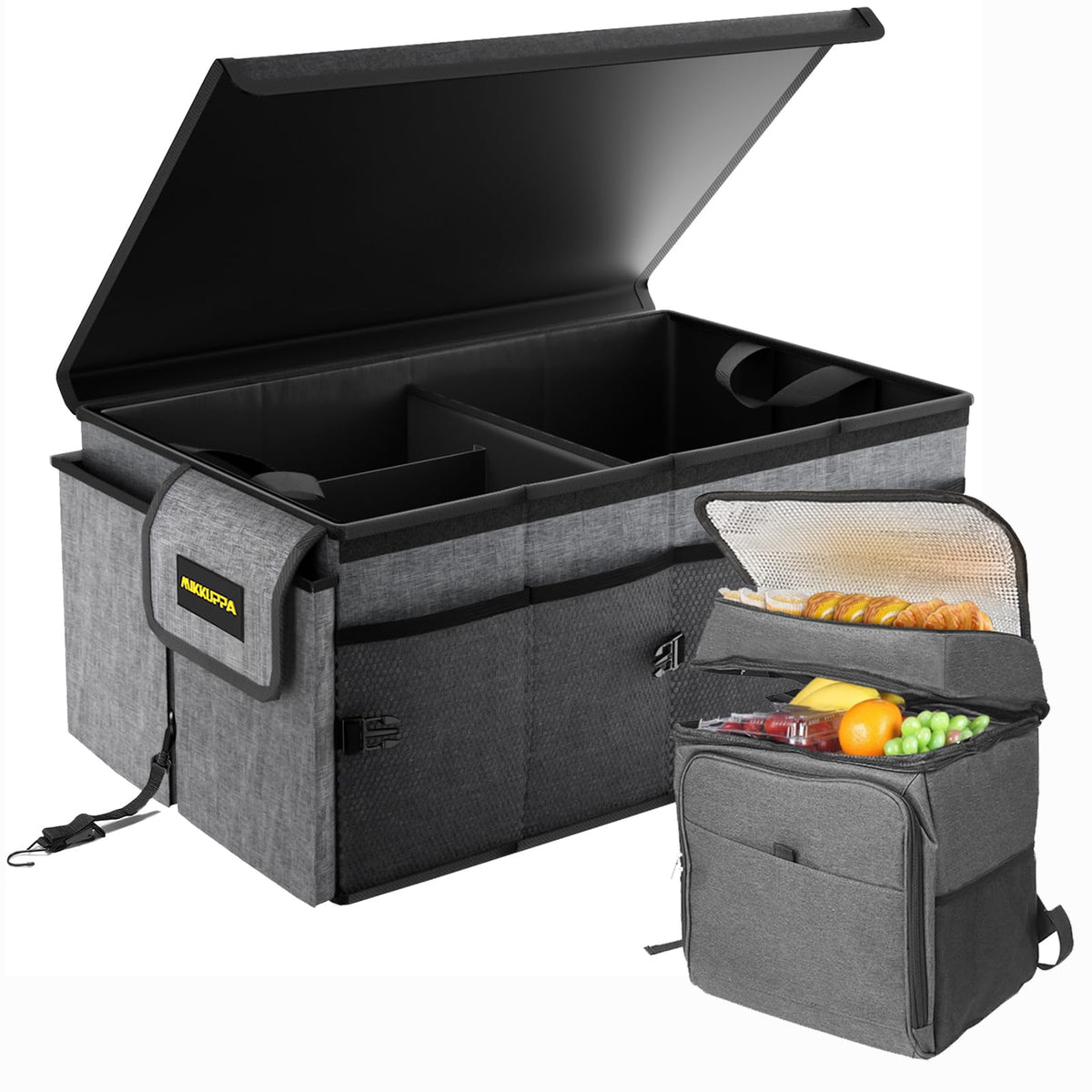 MIKKUPPA Trunk Organizer with Lid - 95L Collapsible Car Organizer, Black