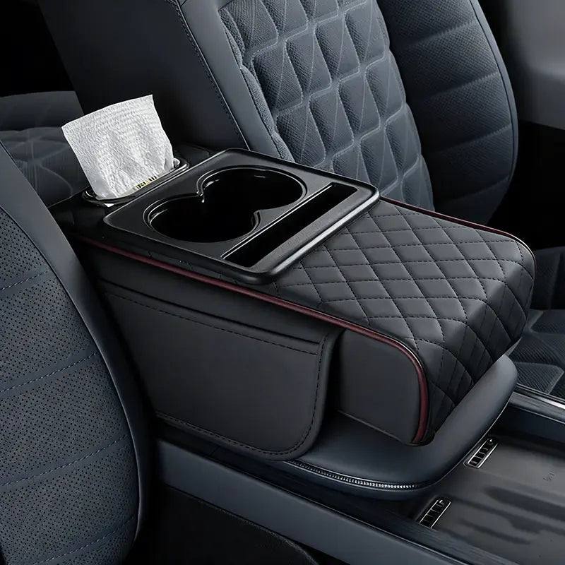 Car Armrest Cushion Center Console Organizer 5-in-1 Car Storage Box with Cup Holder Phone Holder Tissue Box Slot Storage Bags Car Interior Accessories for Sedans