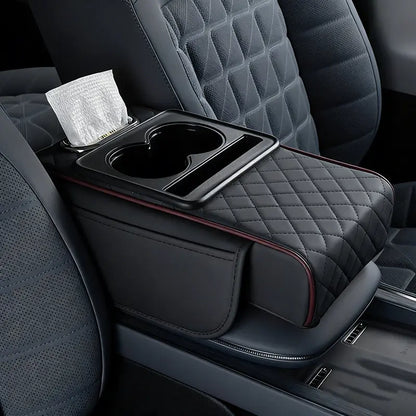 Car Armrest Cushion Center Console Organizer 5-in-1 Car Storage Box with Cup Holder Phone Holder Tissue Box Slot Storage Bags Car Interior Accessories for Sedans