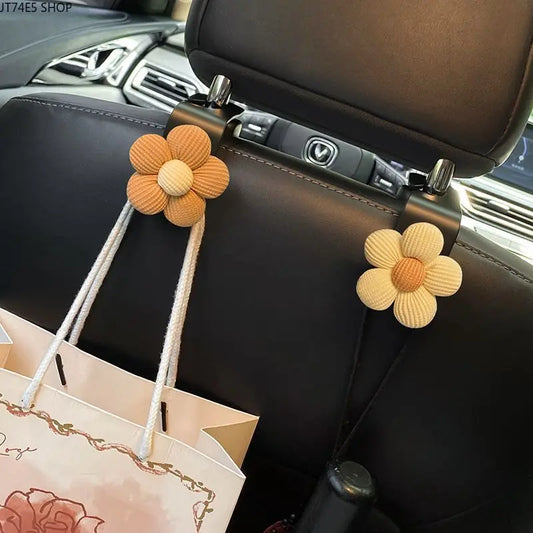 Women's Khaki Small-Flower Multi-Functional Car Seat Back Hook, Stylish Storage Hanger, Practical Car Interior Fashion Accessory,sohochic