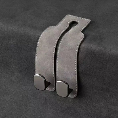 Leather Car Seat Headrest Hooks (2-Pack) - 360° Swivel Double Hooks, Car Seat Back Organizer with Purse Holding & Hide Under Bar Feature, Automotive Interior Stowing & Tidying Accessory
