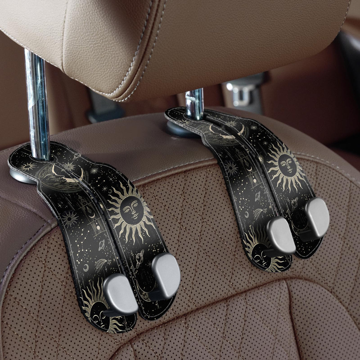 CoBak Purse Hook for Car - Universal Premium Stitched Leather and Aluminum-Magnesium Alloy Double Car Seat Back Storage Hook for Purses, Handbags, Bags (2 Pack),Amethyst Purple