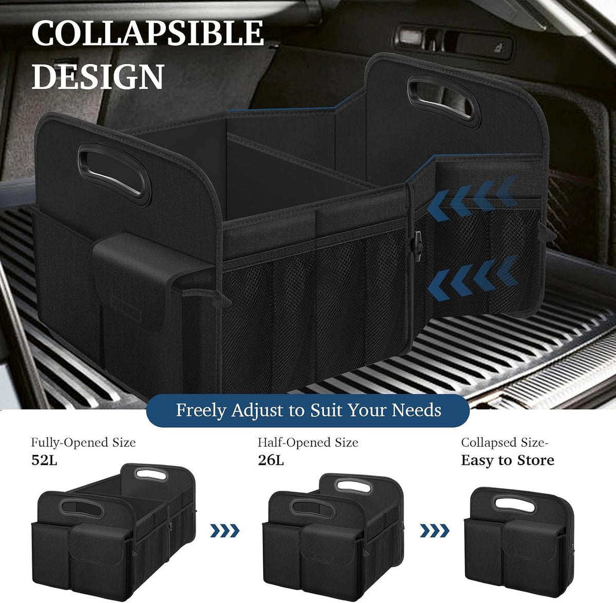 Femuar Car Trunk Organizer-Collapsible Car Storage for Suv/Jeep/Sedan