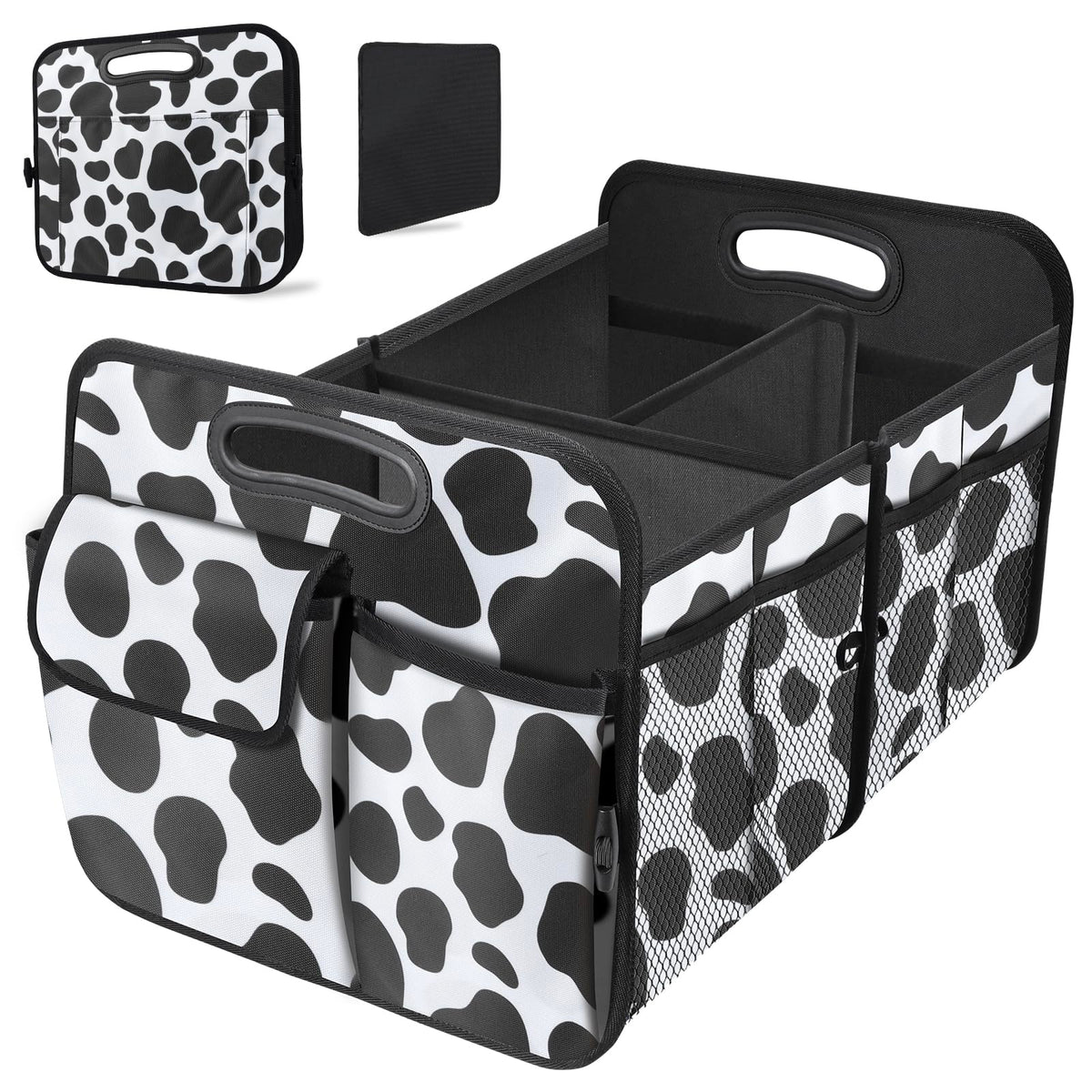 Trunk Organizer, Collapsible Waterproof car Trunk Organizer for SUVs & Sedans, Car Storage Organizers with Reinforced Handles, Car Accessories for Women and Men, 2 Compartments, 52L, Black