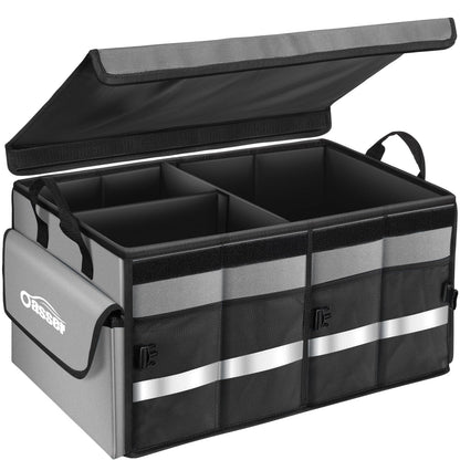 Oasser Car Trunk Organizer with Foldable Soft Lid, 55L 3 Compartments Black