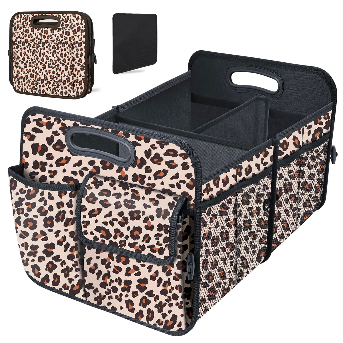 Trunk Organizer, Collapsible Waterproof car Trunk Organizer for SUVs & Sedans, Car Storage Organizers with Reinforced Handles, Car Accessories for Women and Men, 2 Compartments, 52L, Black