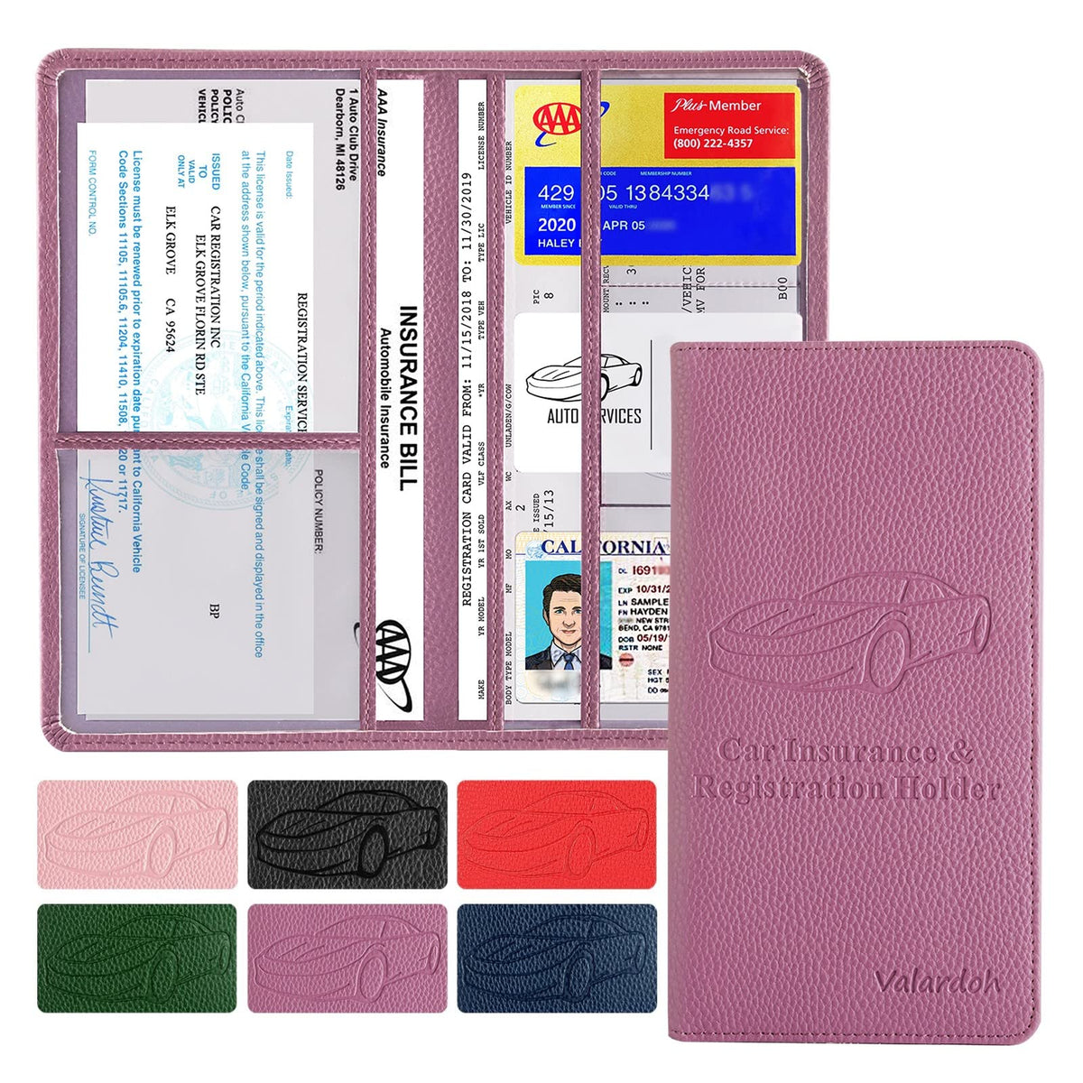 Valardoh Premium Car Registration and Insurance Card Holder, Car Document Holder for Cards, Driver License & other Essential Documents (Black)
