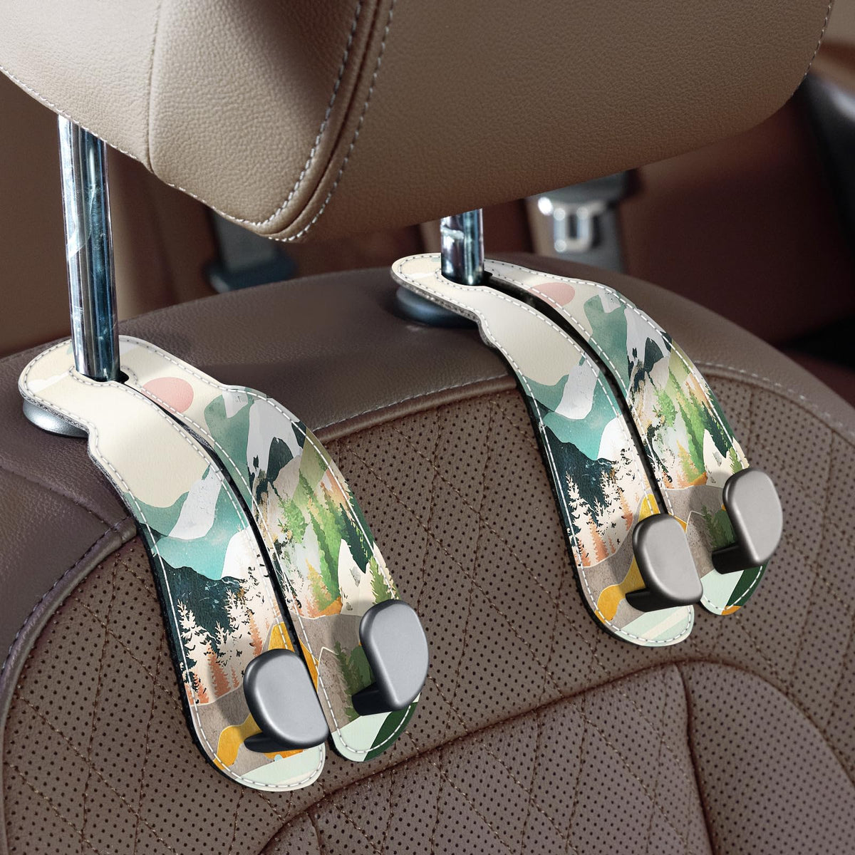CoBak Purse Hook for Car - Universal Premium Stitched Leather and Aluminum-Magnesium Alloy Double Car Seat Back Storage Hook for Purses, Handbags, Bags (2 Pack),Amethyst Purple