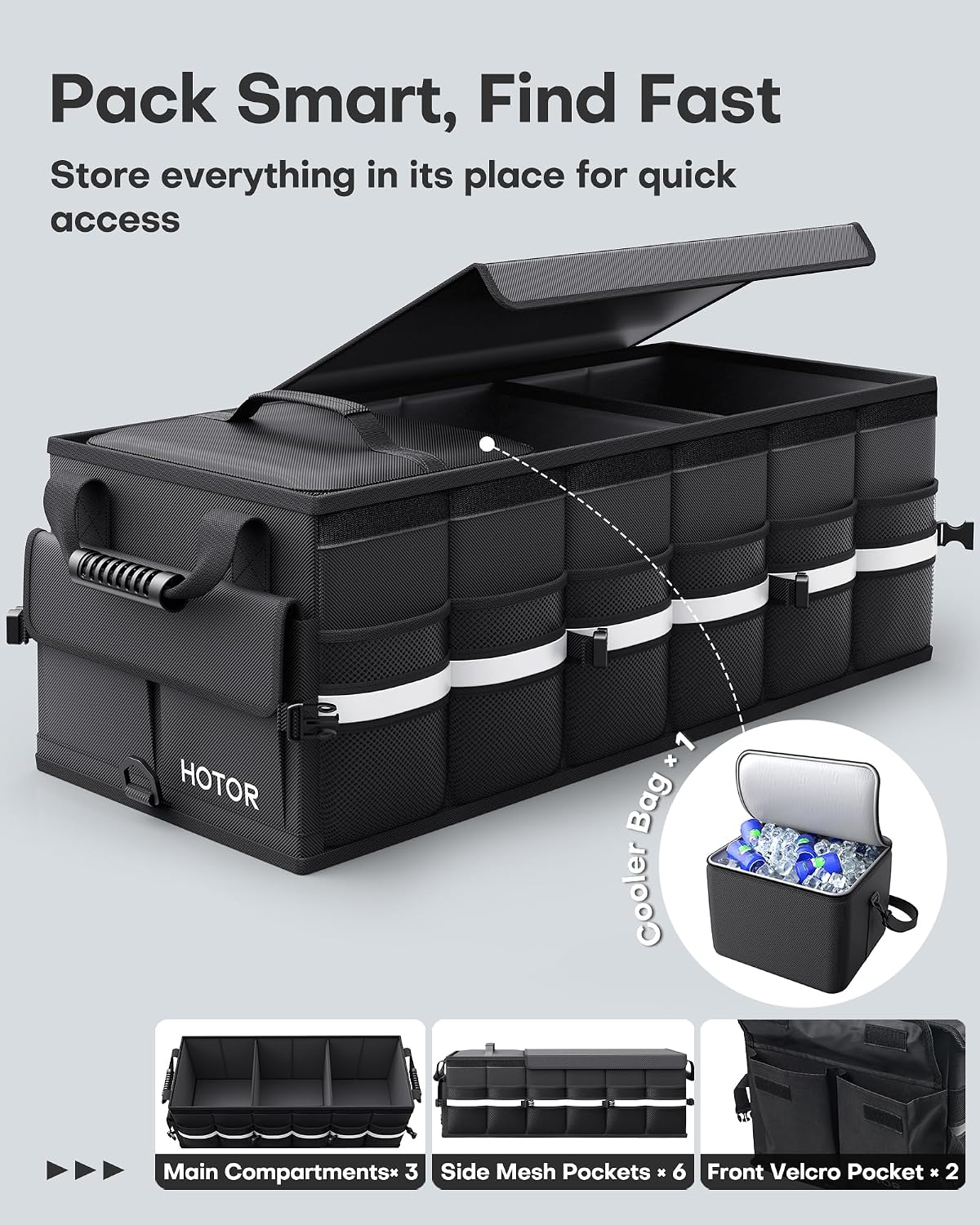 HOTOR Trunk Organizer - Car Organizers for SUV with Removable Cooler Bag