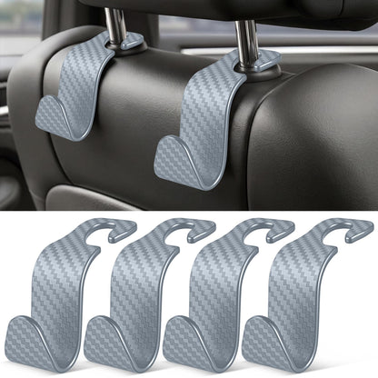 SINGARO Universal 4 Pack Car Seat Headrest Purse Hook, Carbon Fiber Back Seat Hook Storage Organizer Hanger for Purse Handbag Coat, Car Interior Accessories(Black)