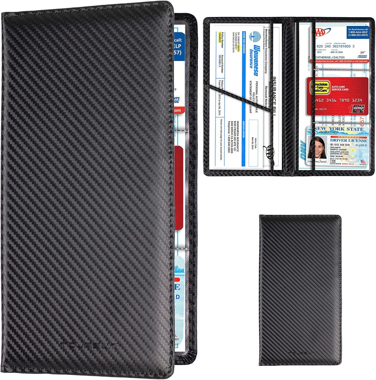 TOURSUIT Car Registration & Insurance Card Holder, Carbon Fiber Black