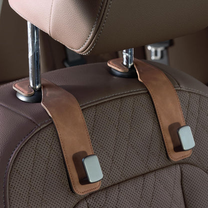 CoBak Purse Hook for Car - Universal Premium Stitched Leather and Aluminum-Magnesium Alloy Double Car Seat Back Storage Hook for Purses, Handbags, Bags (2 Pack),Amethyst Purple