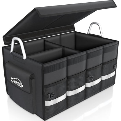 Oasser Car Trunk Organizer with Foldable Soft Lid, 55L 3 Compartments Black