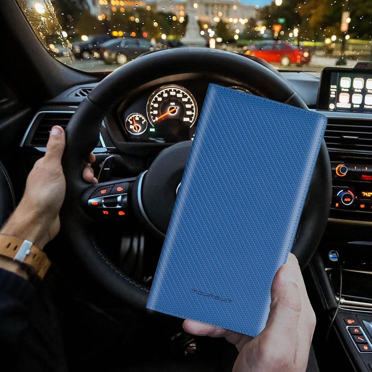 TOURSUIT Car Registration & Insurance Card Holder, Carbon Blue