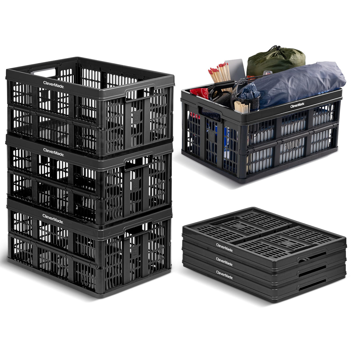 CleverMade Collapsible Utility Crate For Storage, 45L 1 Pack, Obsidian