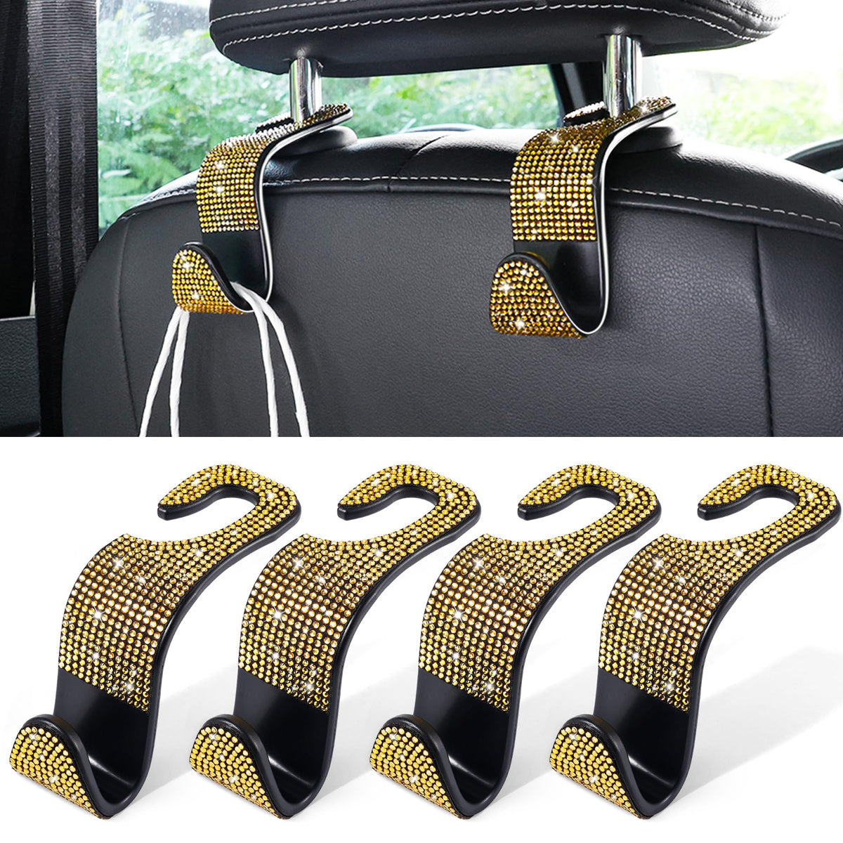 LivTee Car Seat Headrest Hook, Auto Seat Hook Hangers Storage Organizer Interior Accessories for Purse Coats Umbrellas Grocery Bags Handbag, 4-Pack