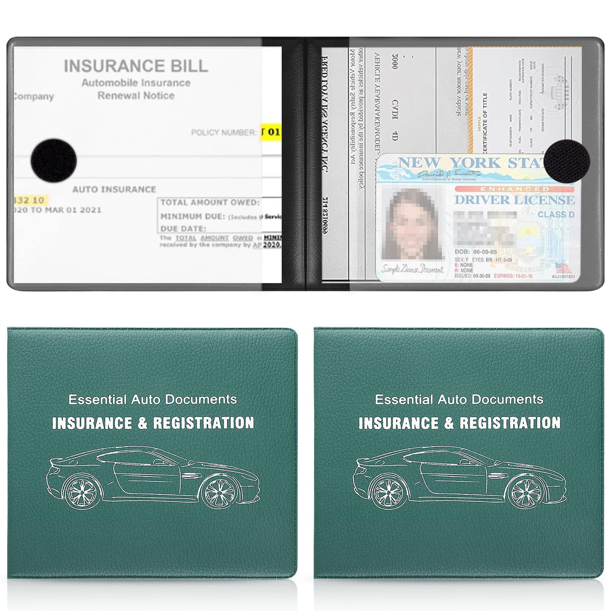 UYYE Car Registration and Insurance Card Holder, Vehicle Glove Box Car Organizer, Interior Car Accessories for Documents, Cards, License - 2 Pack