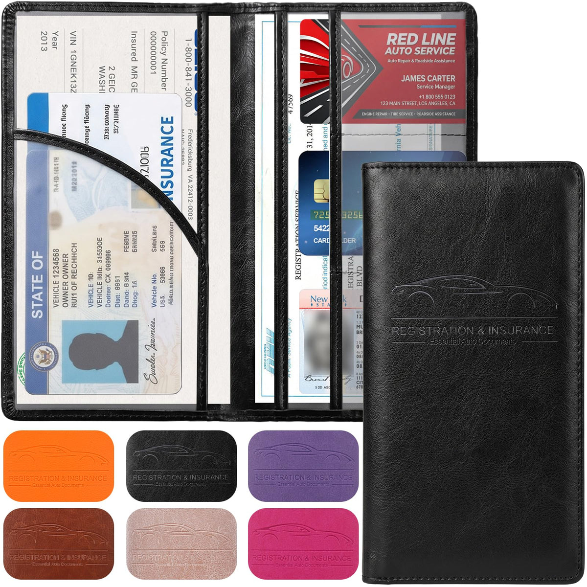 LumiMokki Premium Car Registration & Insurance Card Holder, Black