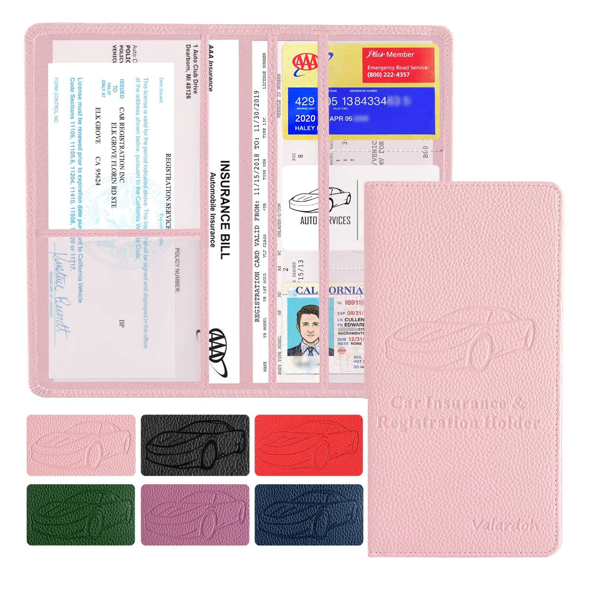 Valardoh Premium Car Registration and Insurance Card Holder, Car Document Holder for Cards, Driver License & other Essential Documents (Black)