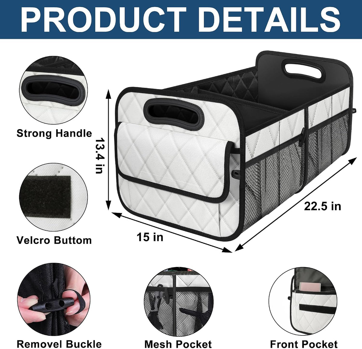 Deosk Car Trunk Organizer for SUV, Car Organizers and Storage with Reinforced Handles, Car Accessories for Women/Men 70L Waterproof Polyester Trunk Organizer(Large, Beige)