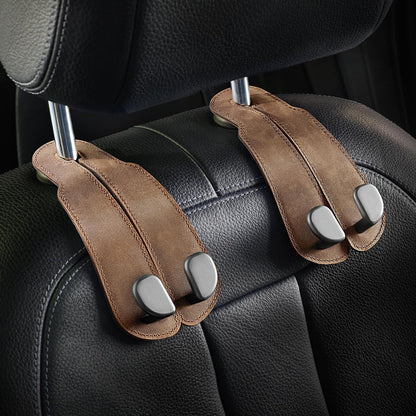 CoBak Purse Hook for Car - Universal Premium Stitched Leather and Aluminum-Magnesium Alloy Double Car Seat Back Storage Hook for Purses, Handbags, Bags (2 Pack),Amethyst Purple