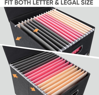 BALEINE File Organizer Box with Lid, Collapsible Hanging File Storage Box