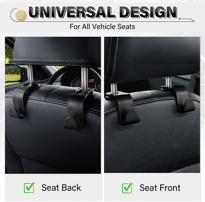 SINGARO 4 Pack Car Seat Headrest Hooks, Vehicle Back Seat Hanger Storage Organizer for Purse Handbag Backpack Coat Grocery, 360° Rotating Heavy Duty Holds 44lbs, Black