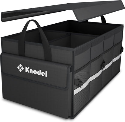 K KNODEL Trunk Organizer with Lid for Car, SUV, and Truck (Medium, Black)