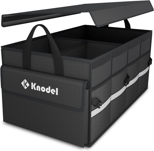 K KNODEL Trunk Organizer with Lid for Car, SUV, and Truck (Medium, Black)