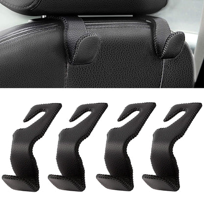 Headrest Hooks for Car, Back Seat Organizer Black Leather Hanger Holder Hook, for Hanging Purses and Bags and Coats, Pack of 2