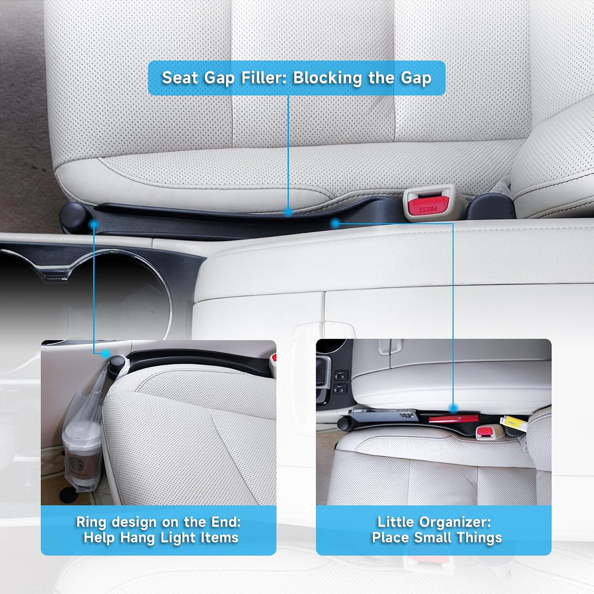 Givifive Car Seat Gap Filler Organizer Soft Foam 3IN1 Storage Slot & Hook