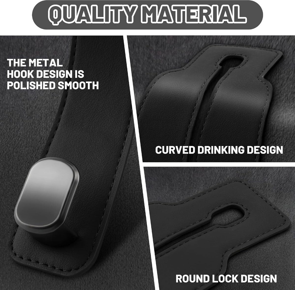 Amelity Car Seat Hook, Purse Hook for Car Headrest 2 Pack, Solid Black