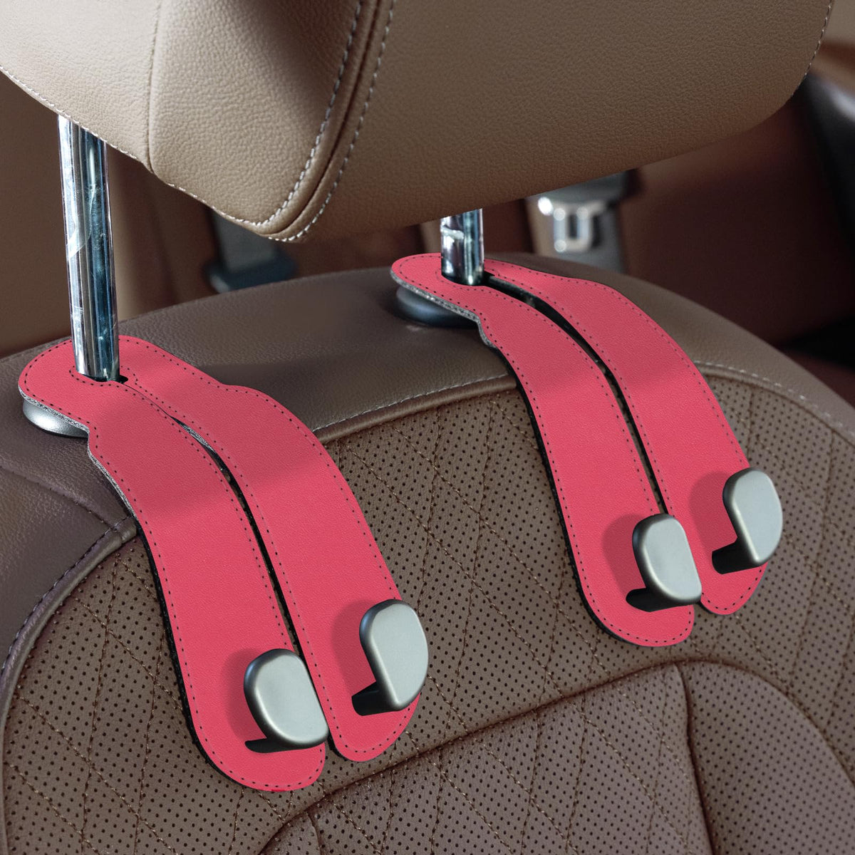 CoBak Purse Hook for Car - Universal Premium Stitched Leather and Aluminum-Magnesium Alloy Double Car Seat Back Storage Hook for Purses, Handbags, Bags (2 Pack),SageGreen