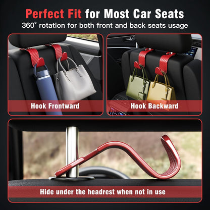 4-Pack Car Headrest Hooks Holds 55lbs Seat Storage Organizer for Bags