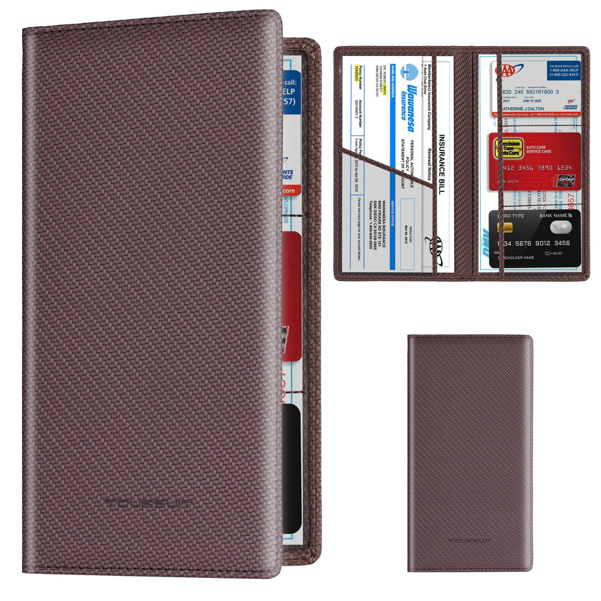 TOURSUIT Car Registration & Insurance Card Holder, Carbon Blue