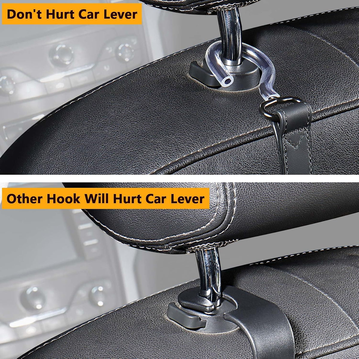 Car Hooks,Car Purse Hook,Car Headrest Hook 2 Pack Leather Headrest Hooks for car Accessories,SUS304 Car Bag Hooks(Black)