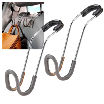 High Road Car Hooks for Purses and Bags with Leather Trim - Unbreakable Headrest Car Hooks for Large Purse Straps and Heavy Bags up to 40 lbs - Secure Attachment Loops Fit All Headrest Posts, 2-Pack