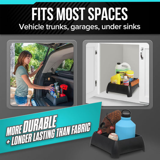 Moblorg Heavy Duty Storage Organizer for Vehicle Trunk, Garage, Under Sink Organizer, Recycled Plastic, Made in USA (Black)