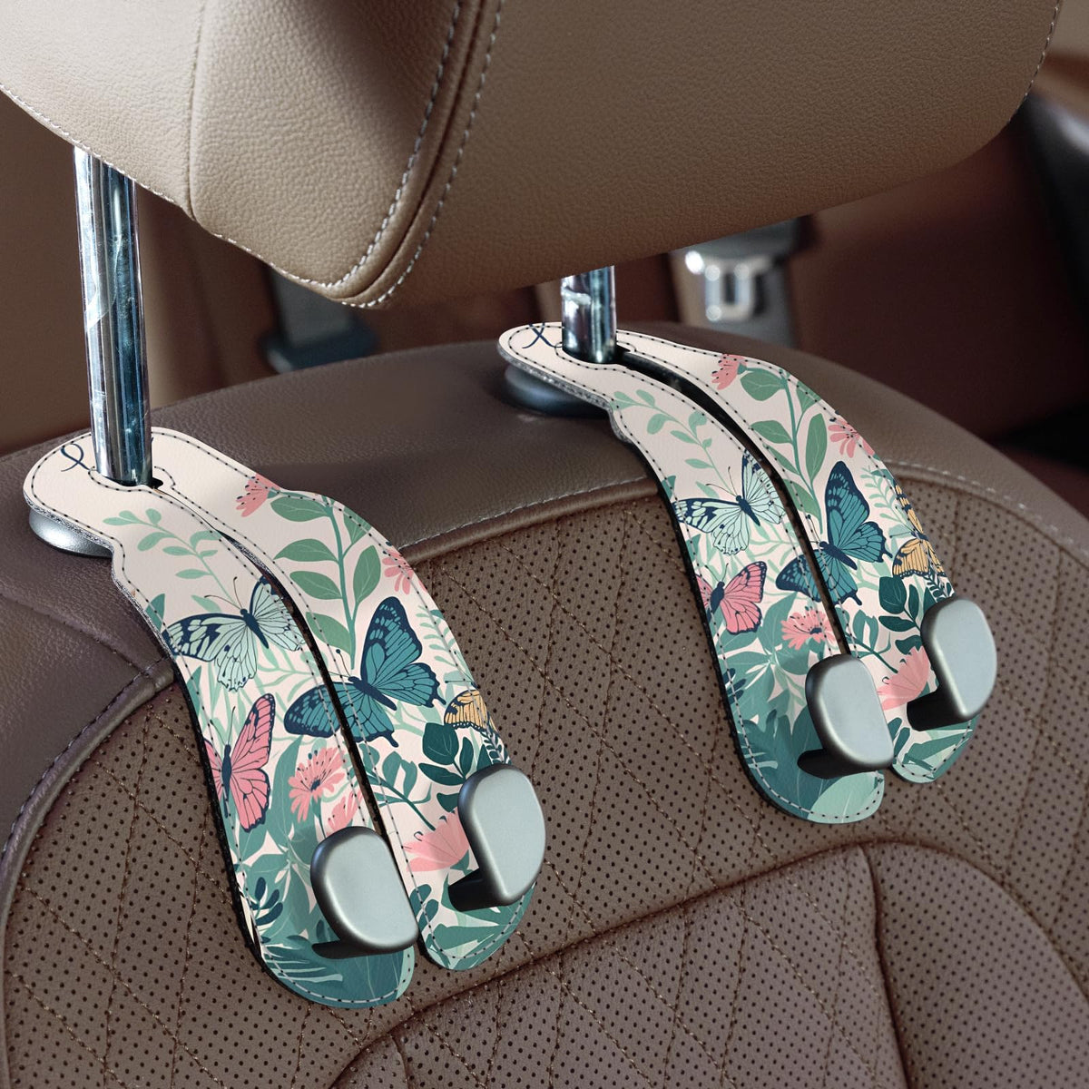 CoBak Purse Hook for Car - Universal Premium Stitched Leather and Aluminum-Magnesium Alloy Double Car Seat Back Storage Hook for Purses, Handbags, Bags (2 Pack),Amethyst Purple