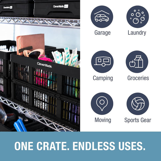 CleverMade Collapsible Utility Crate For Storage, 45L 1 Pack, Obsidian