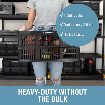 CleverMade Collapsible Utility Crate For Storage, 45L 1 Pack, Obsidian